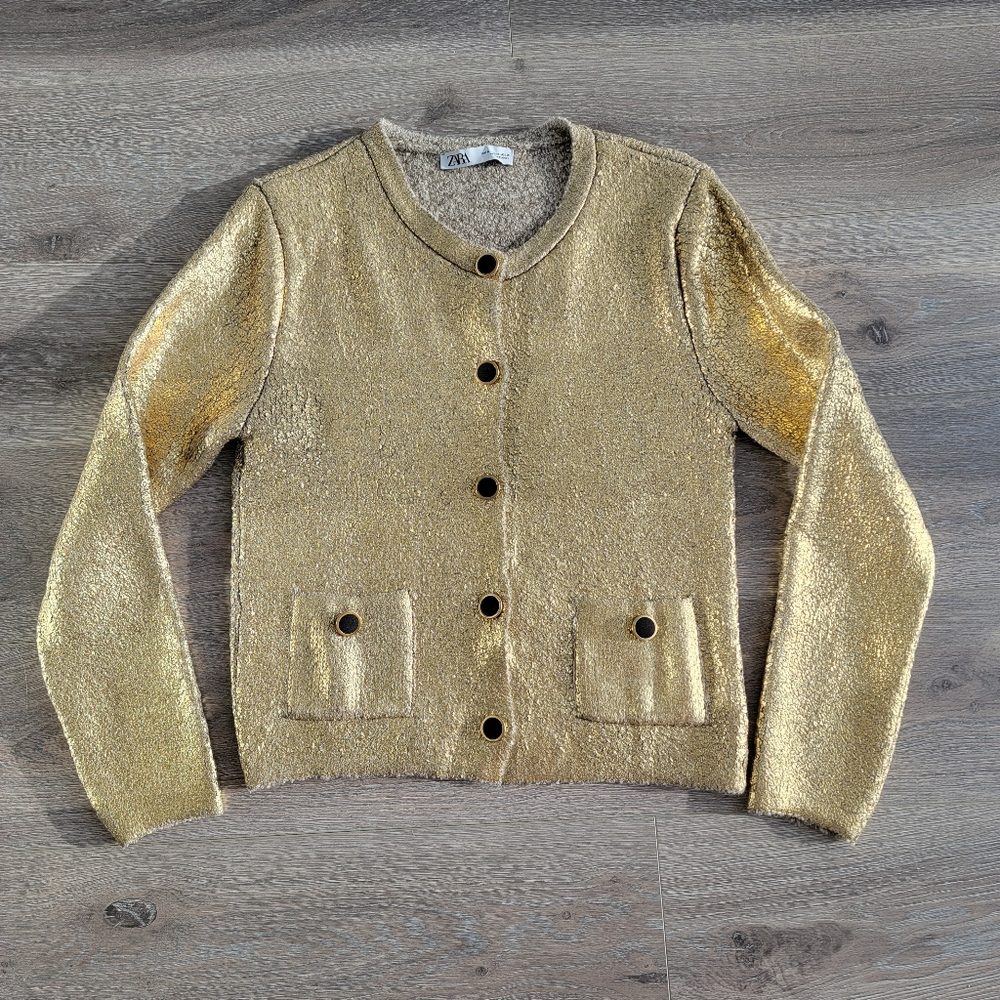 Zara gold foil cardigan M 6427/117